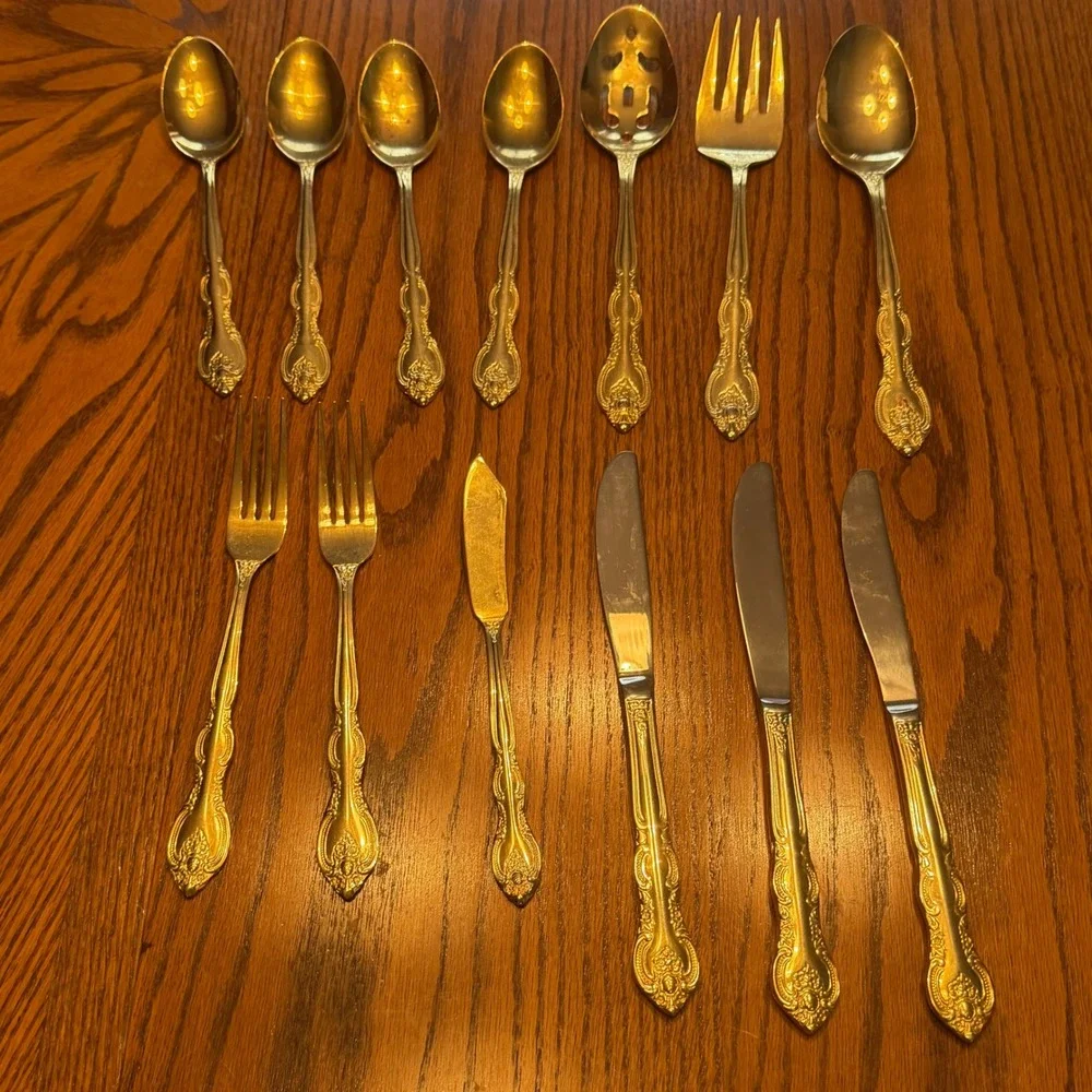 International Silver San Marcos Gold Electroplated Flatware Serving Spoon 13 Pc